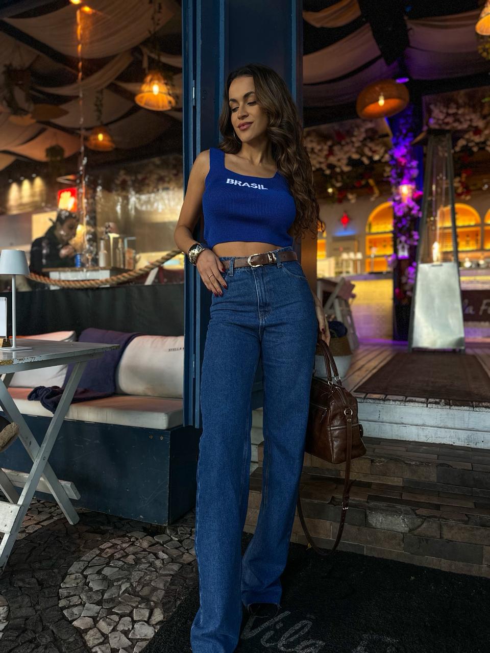 Cropped Tricot Azul Brasil
