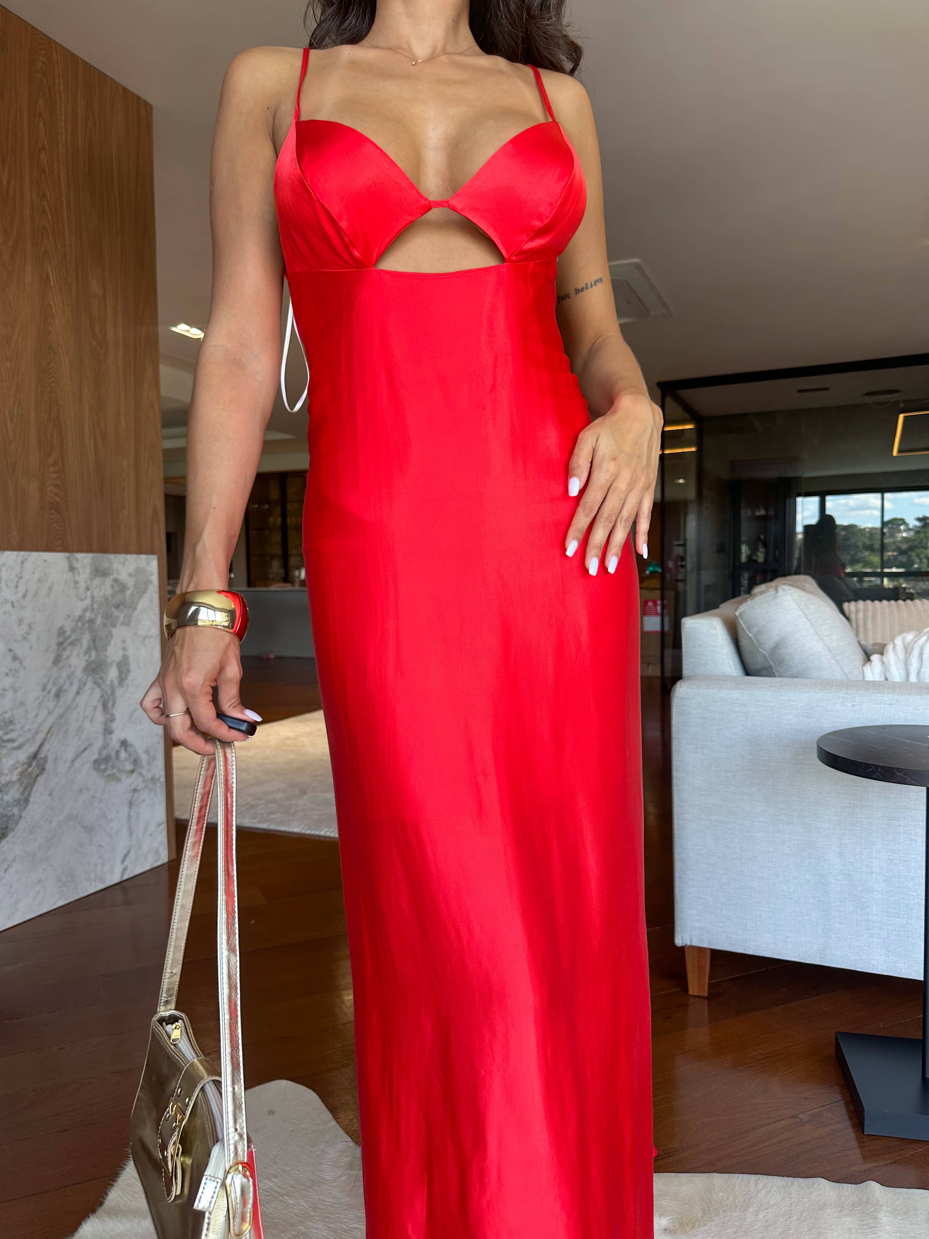 Vestido Vermelho Acetinado Vanda