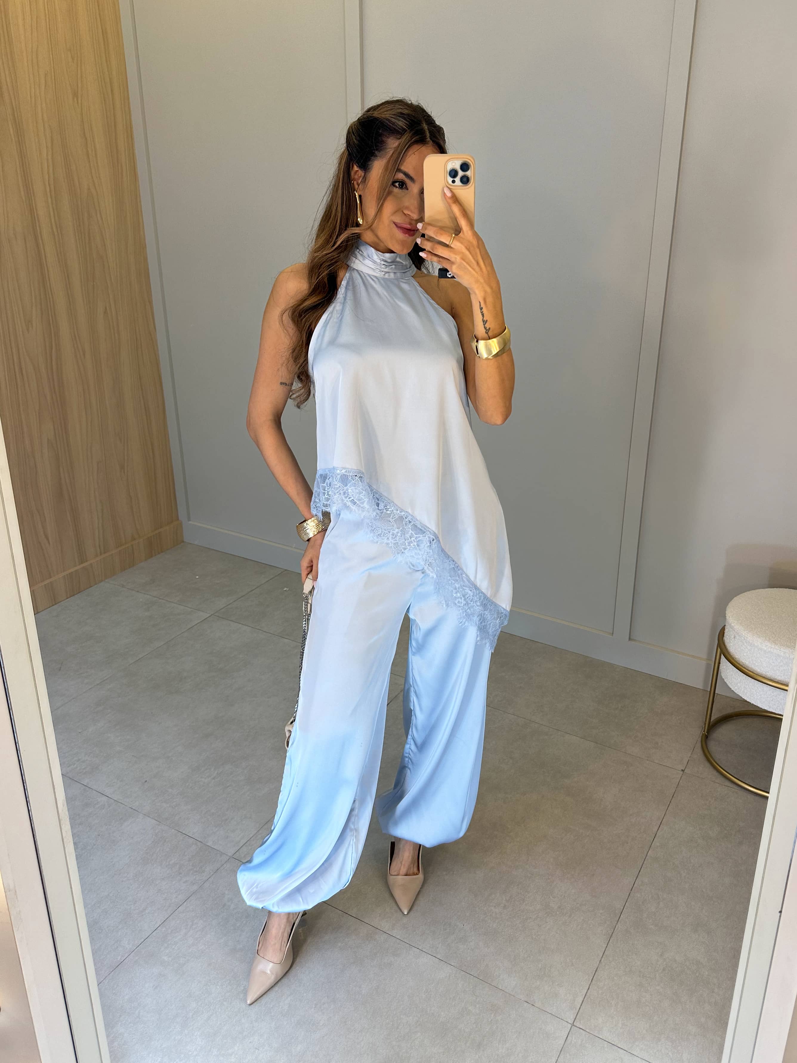 Conjunto Azul Acetinado Angela