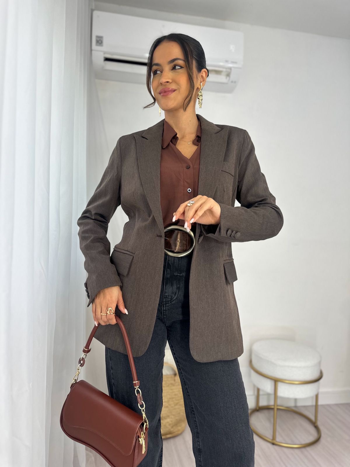 Blazer Alfaiataria Marrom Dina