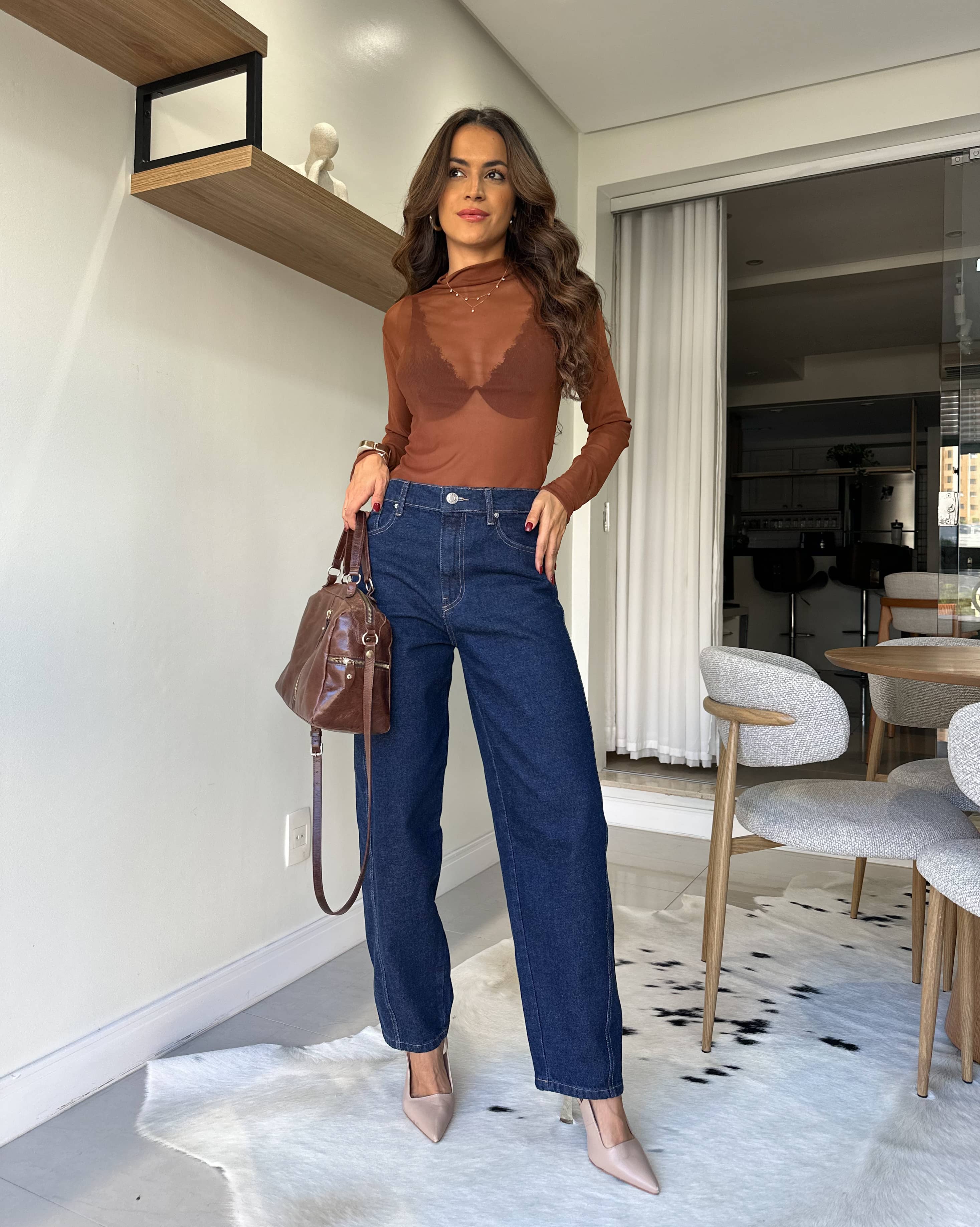 Blusa Tule Marrom Mys