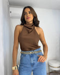Blusa Acetinada Zara Marrom