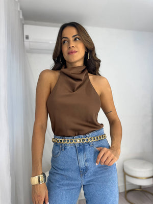 Blusa Acetinada Zara Marrom