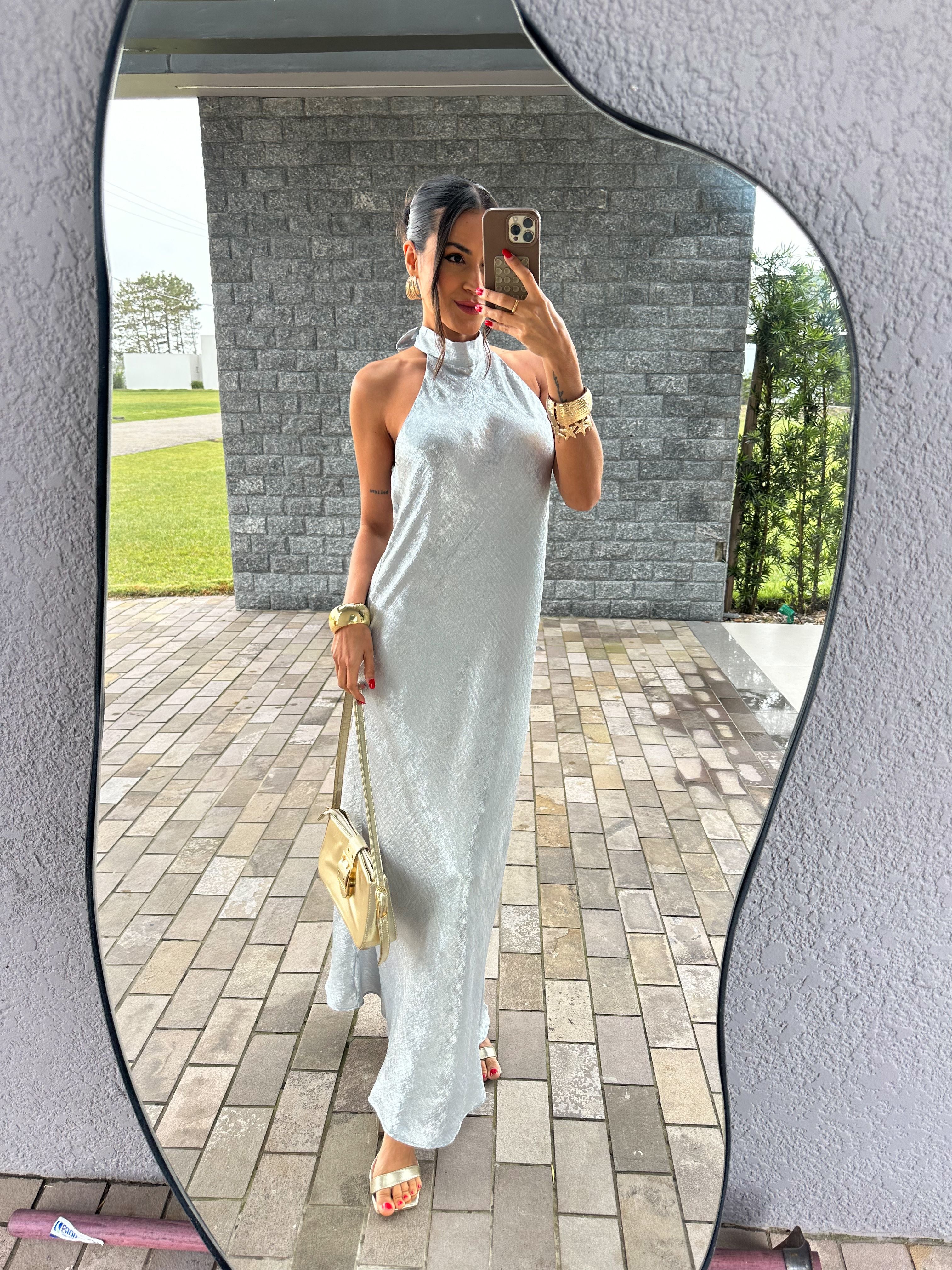 Vestido Alongado Prata Gisa