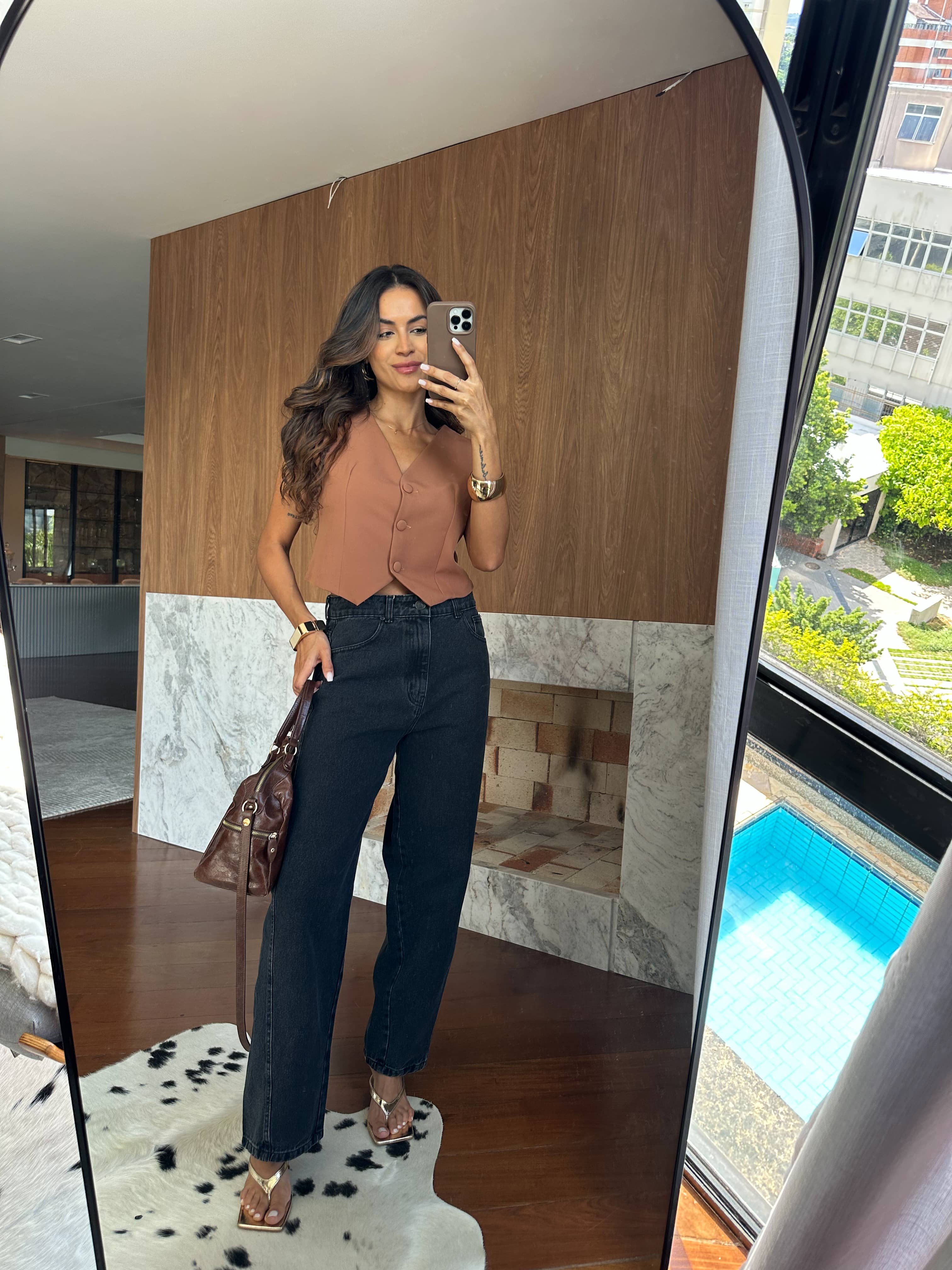 Calça Barrel Jeans Preta Lyra