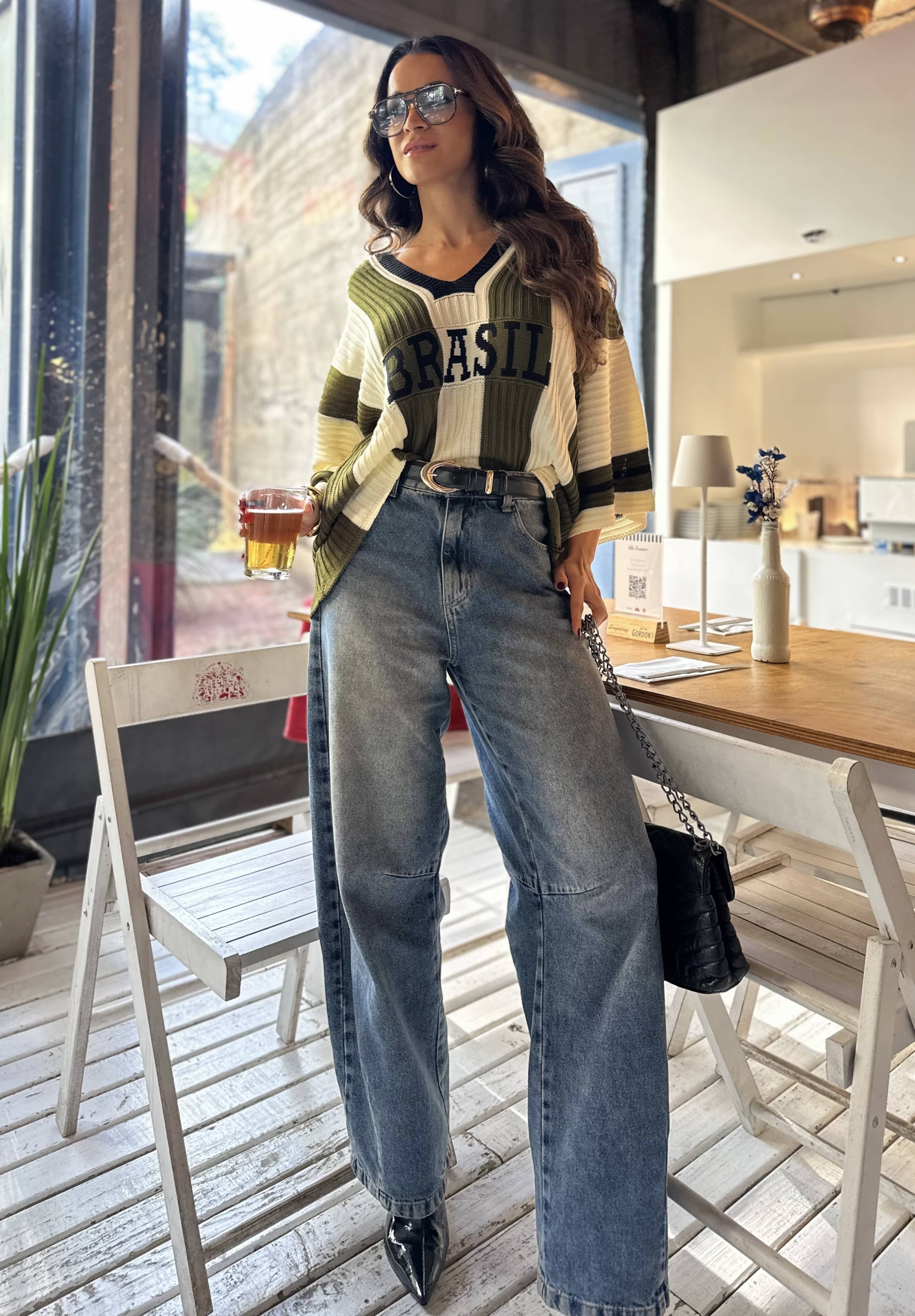Blusa Tricot Verde Listrada Brasil