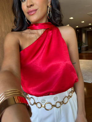 Blusa Acetinada Vermelho Carla