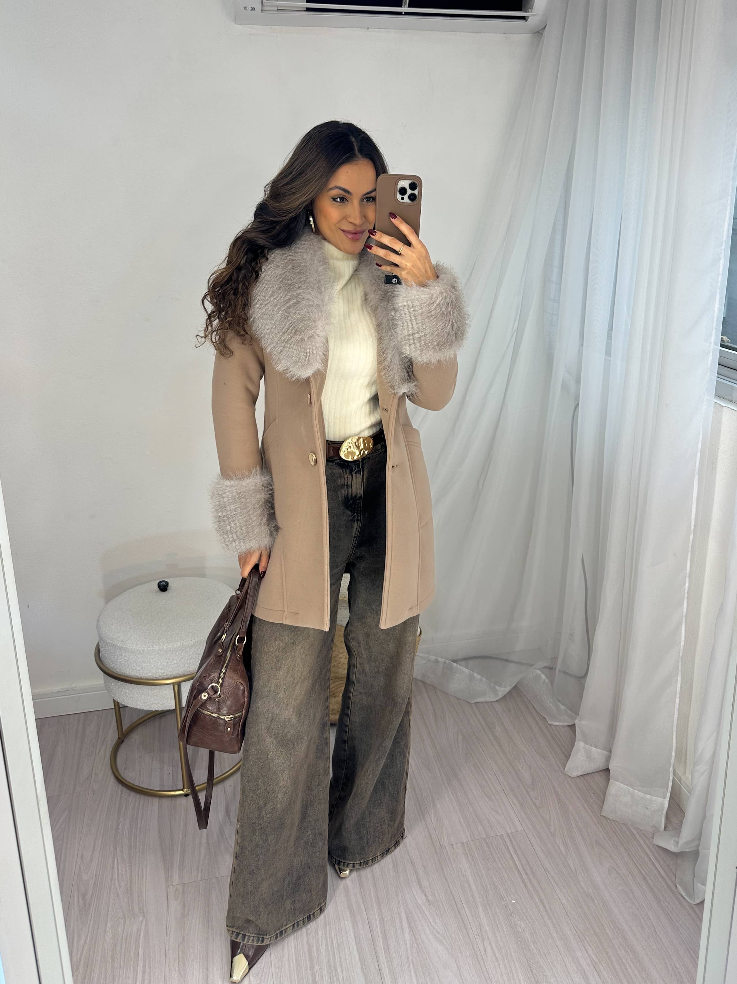 Casaco Ultra Premium Térmico Gola Pele Madrid Nude