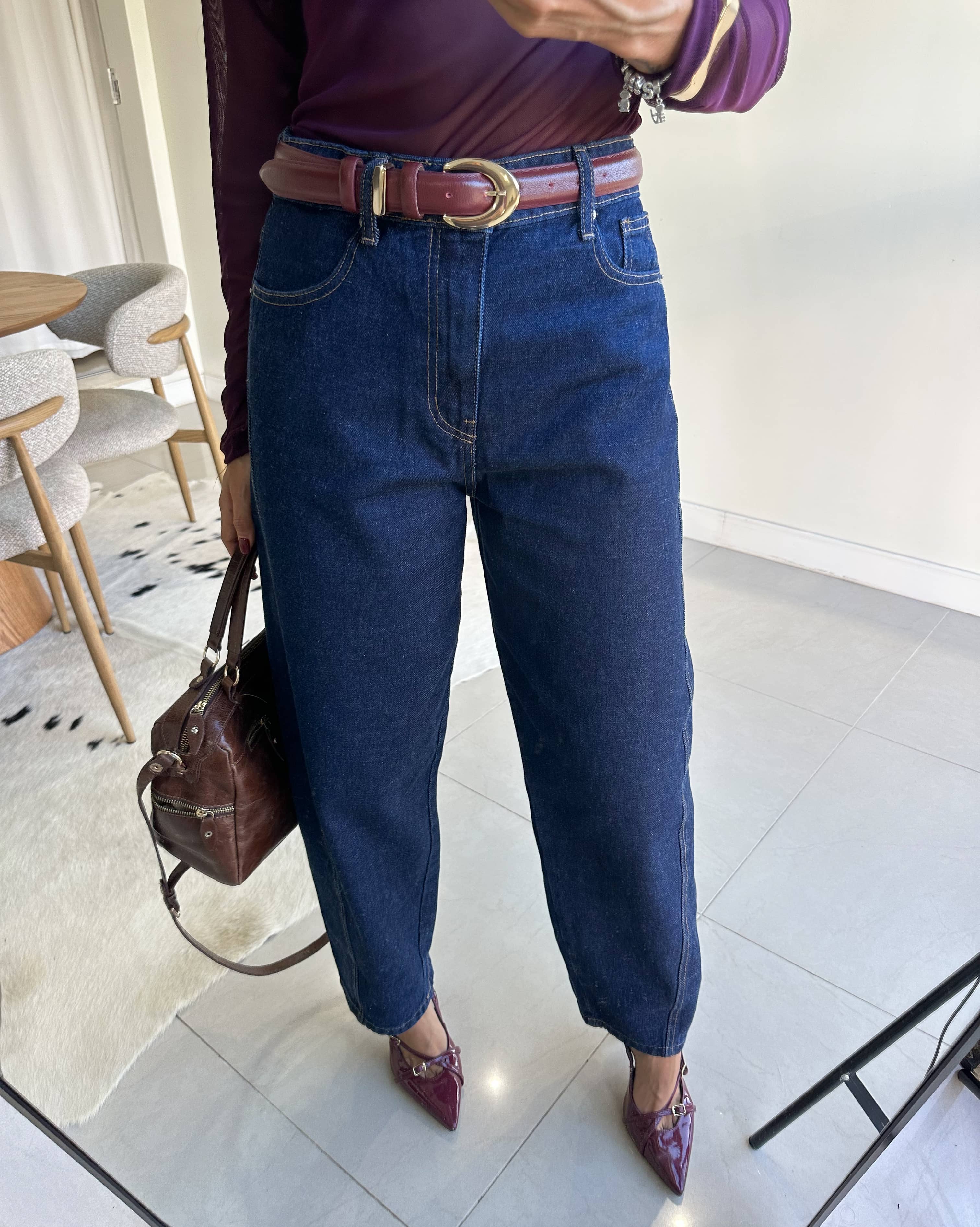 Calça Jeans Barrel Escura Lyra