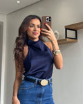 Blusa Azul Acetinada Zara