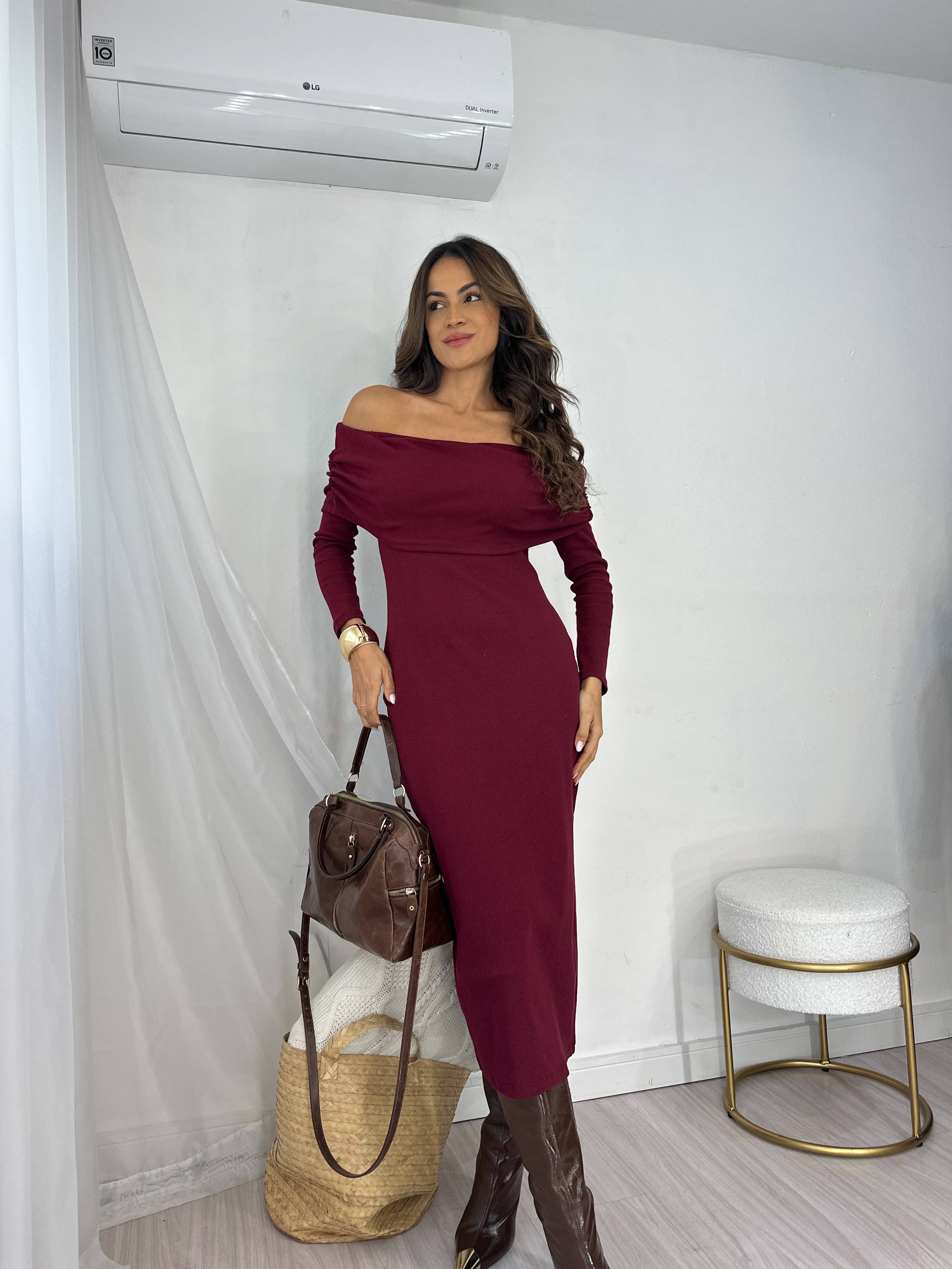 Vestido Midi Vinho Vera