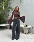Calça Wide Leg Megui Preta Estonada