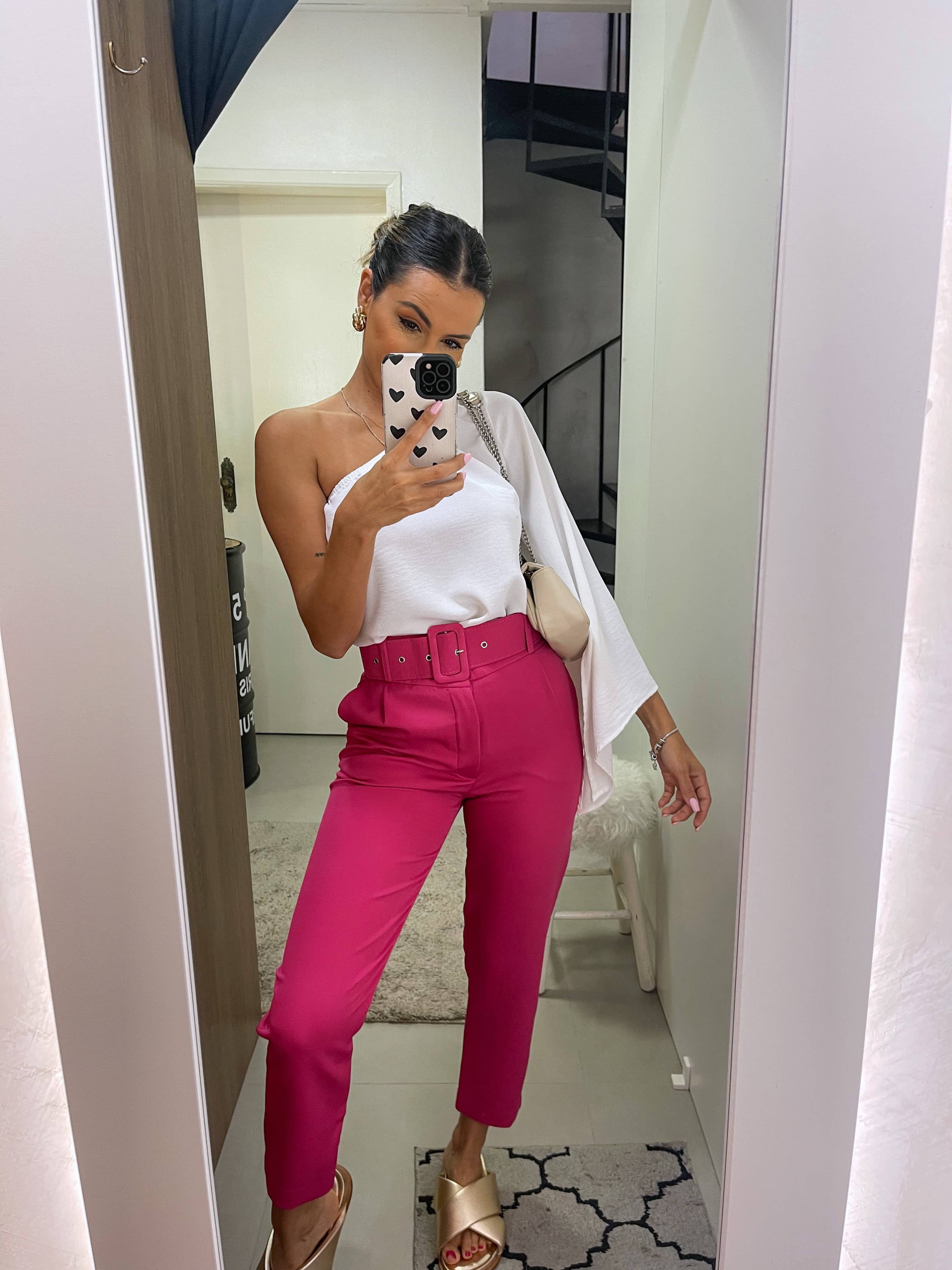 Calça Alfaiataria Giulia Rosa Cereja