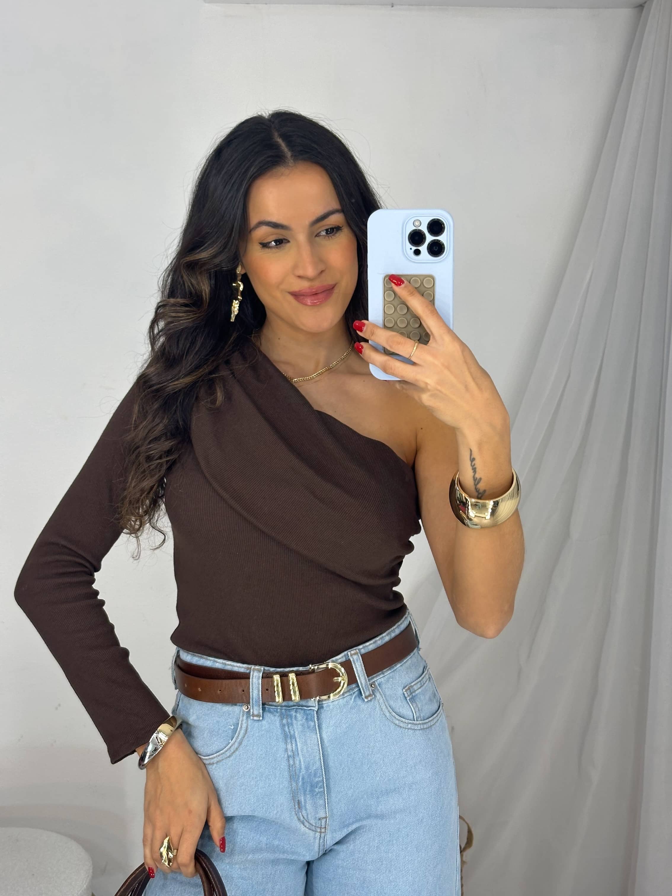 Blusa Um Ombro Só Café Ivy