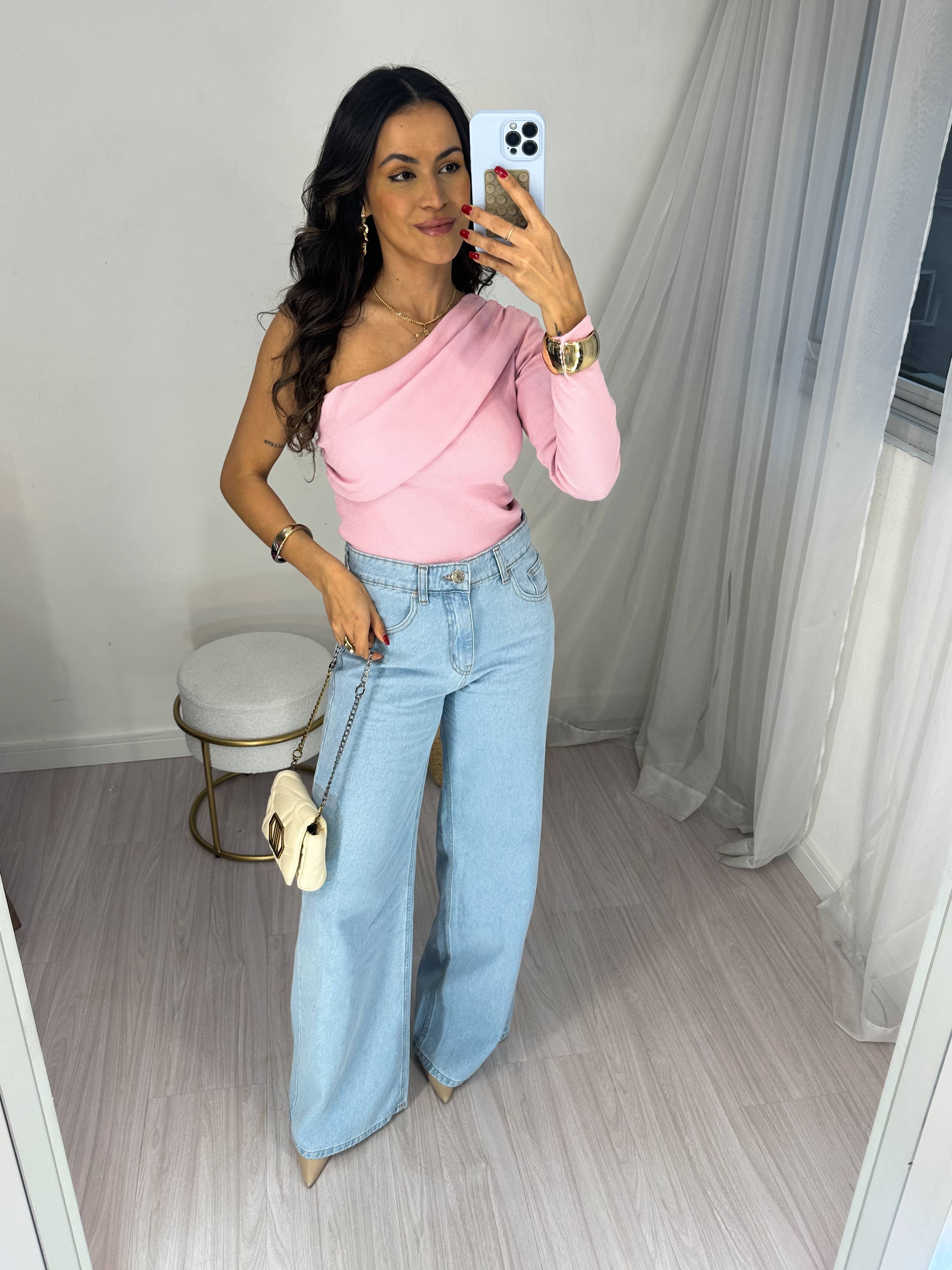 Blusa Um Ombro só Rosa Bebe Ivy