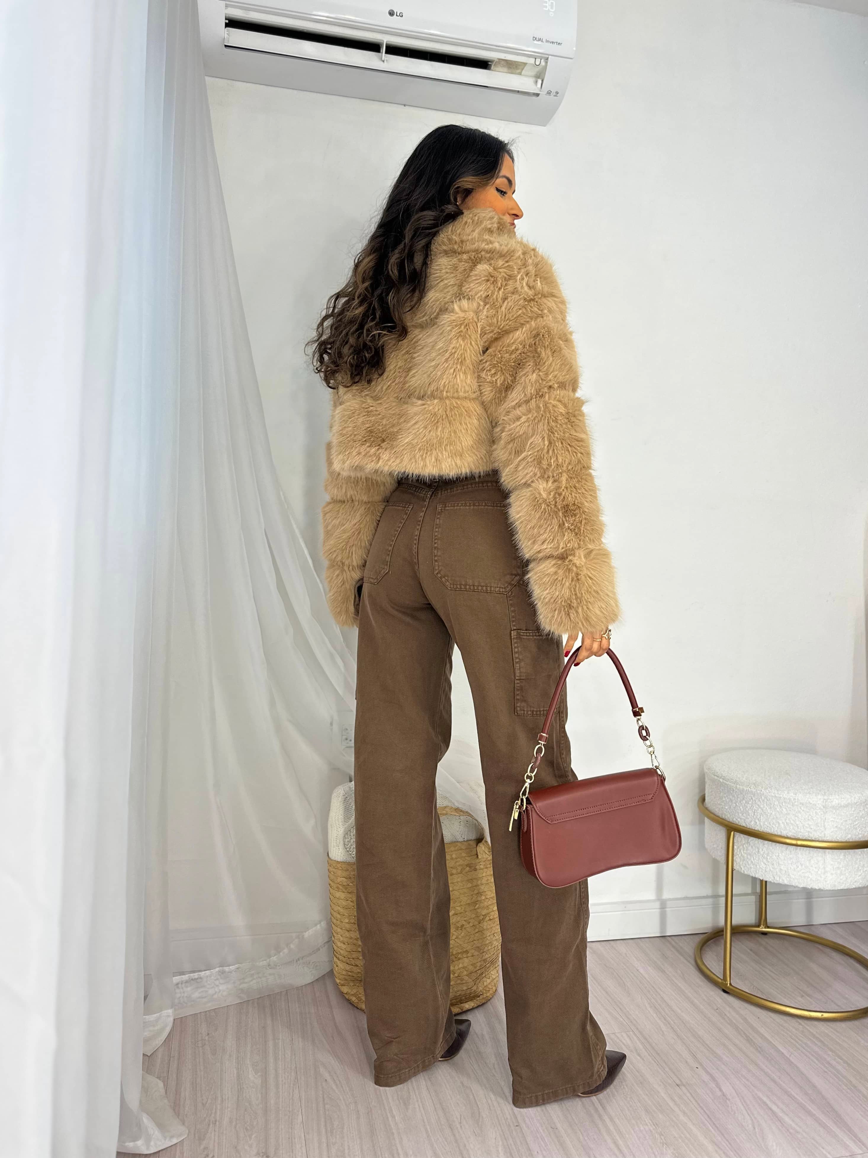 Calça Wide Leg Jeans Marrom Ivy