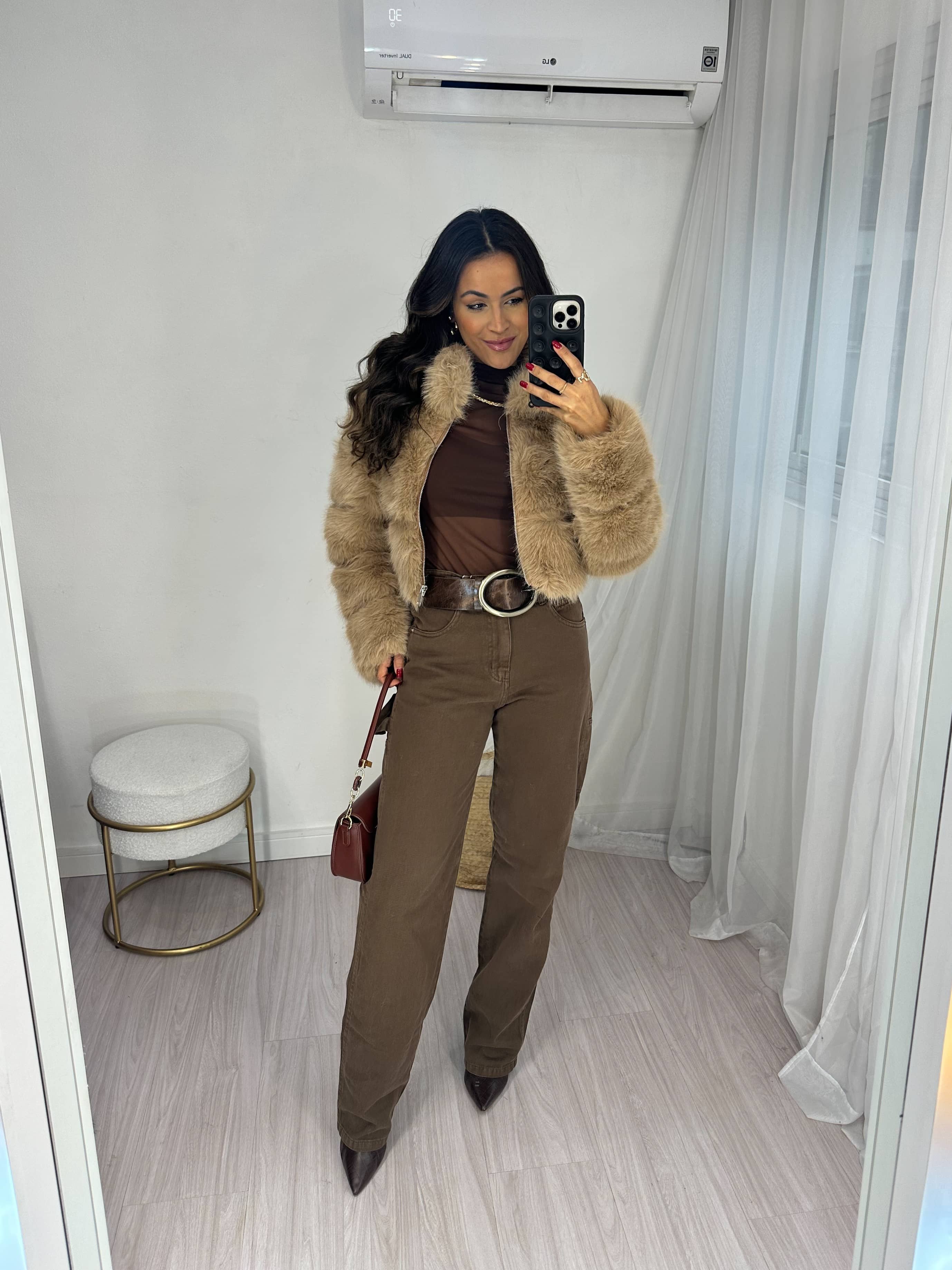 Calça Wide Leg Jeans Marrom Ivy