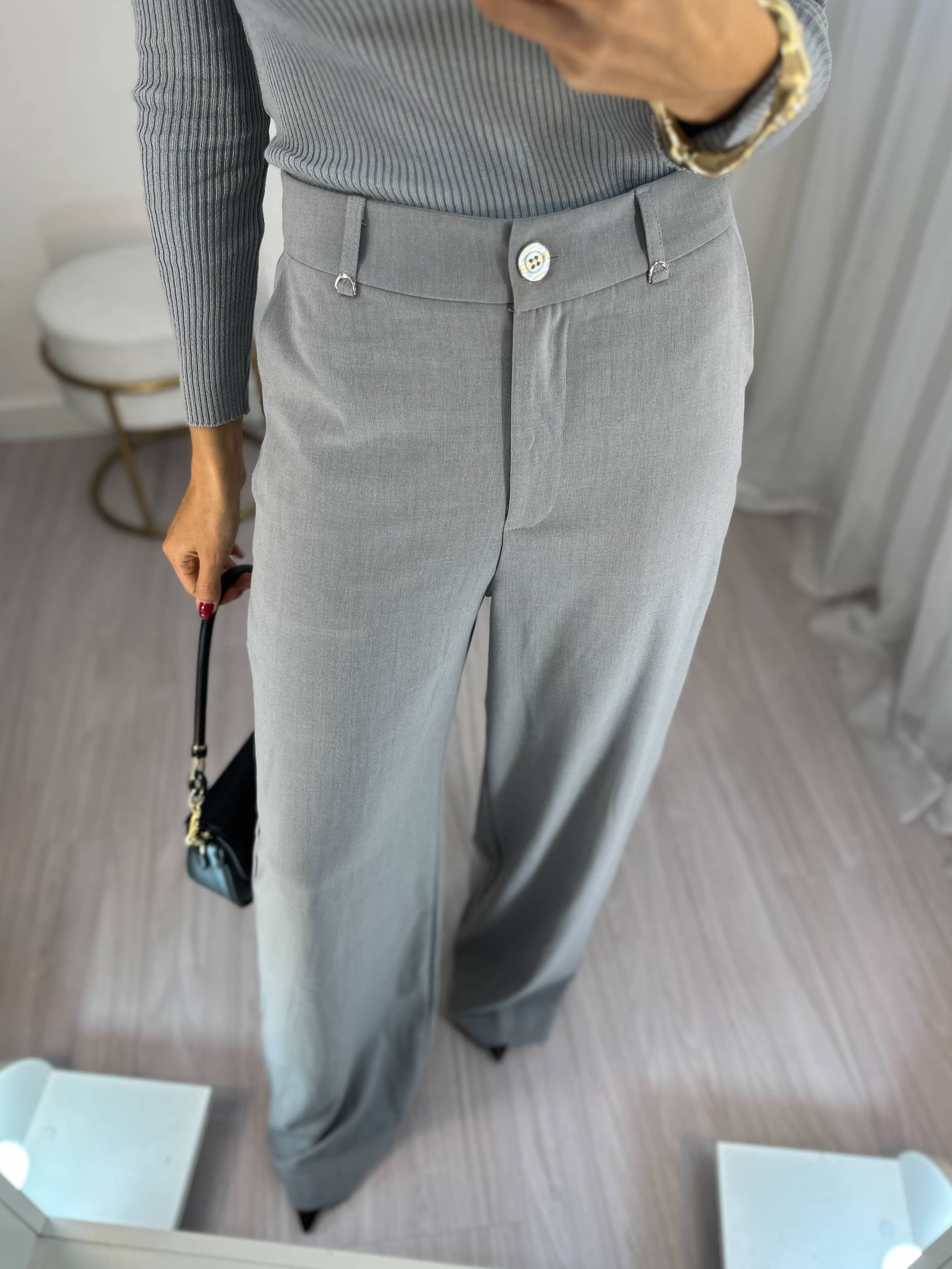 Calça Alfaiataria Wide Leg Cinza Juma