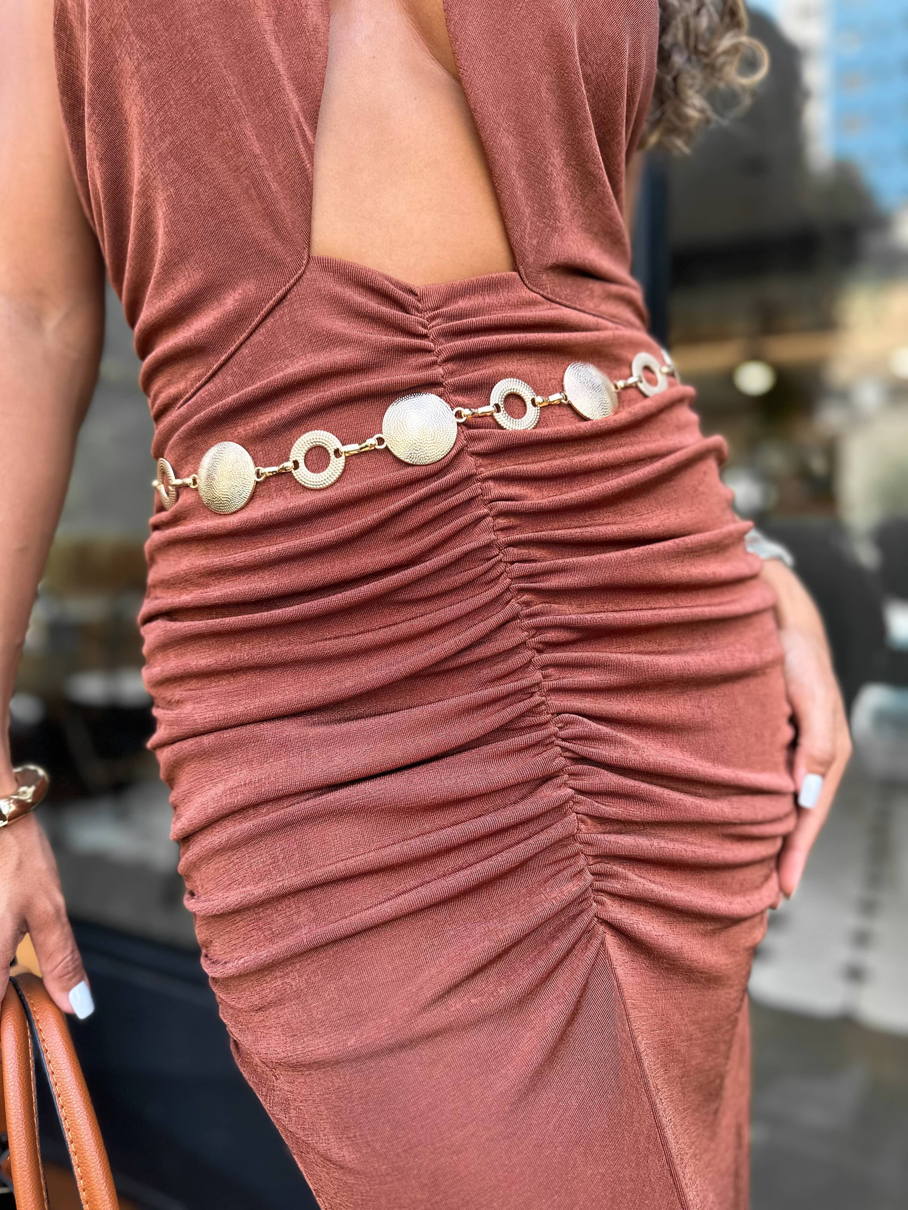 Vestido Marrom Drapeado Lya