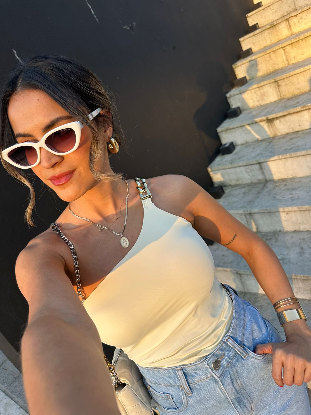 Body Um Ombro Só Mansy Amarelo Manteiga