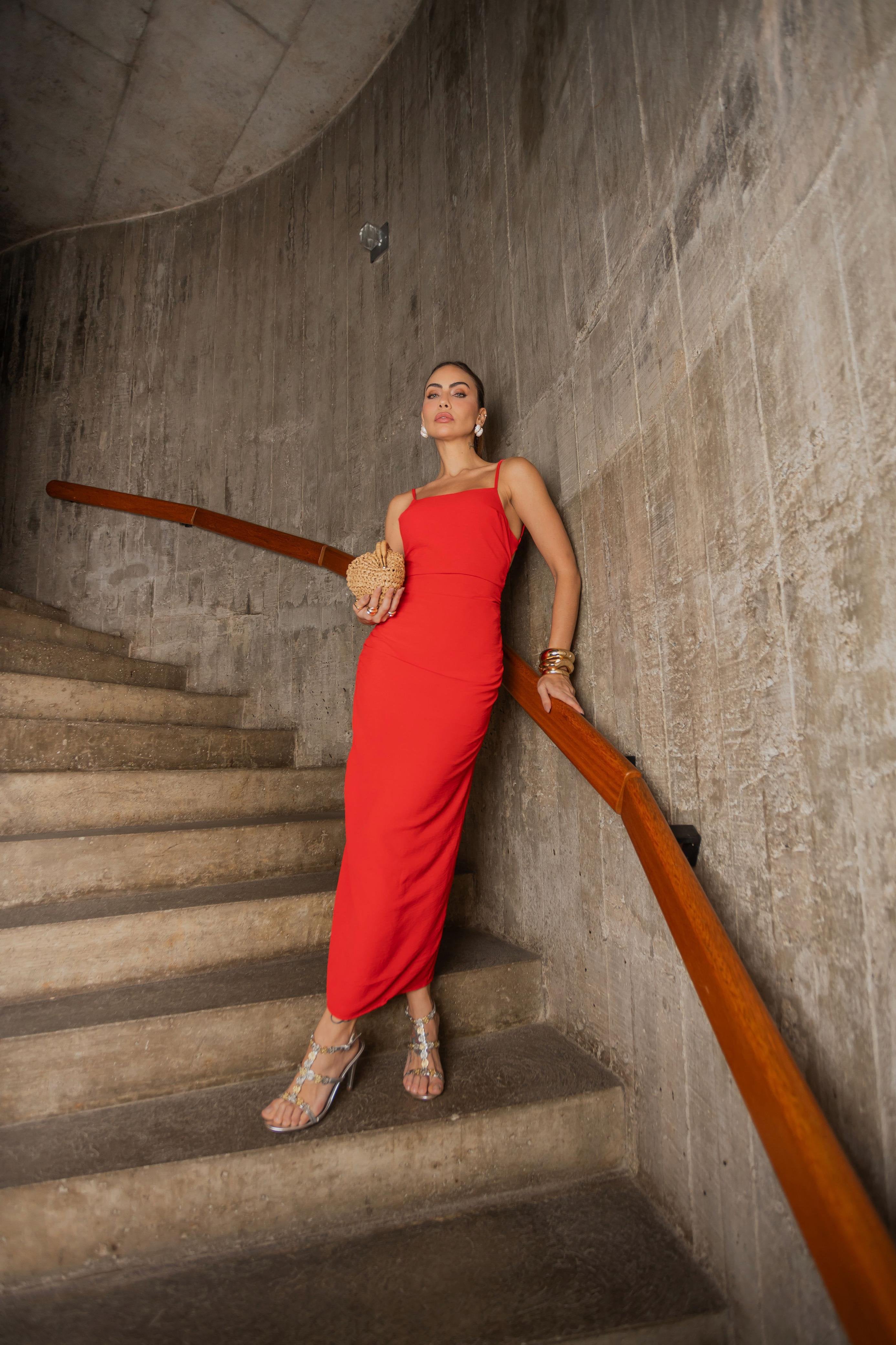Vestido Midi Vermelho Mariela