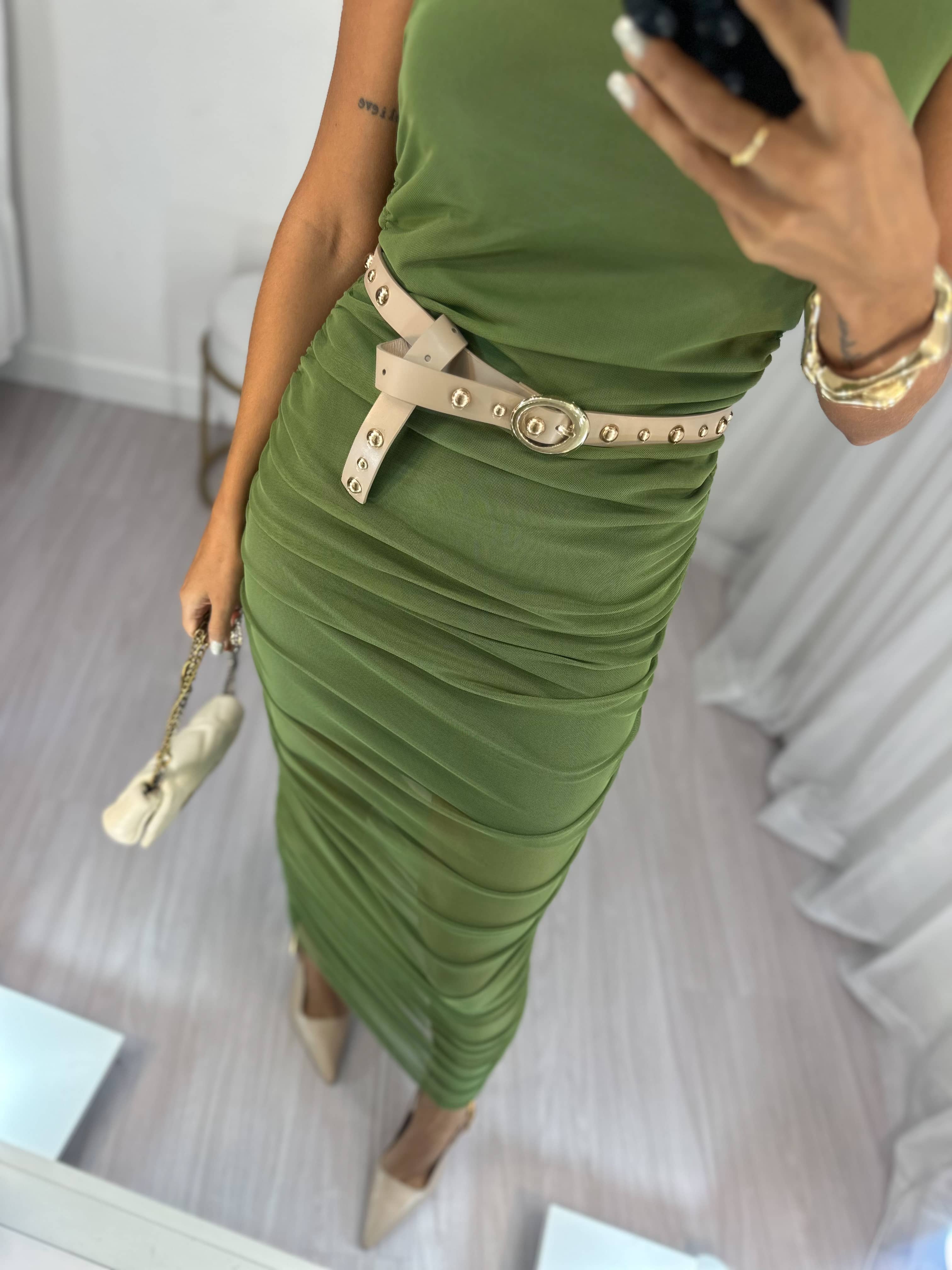 Vestido Midi em Tule Verde Marys