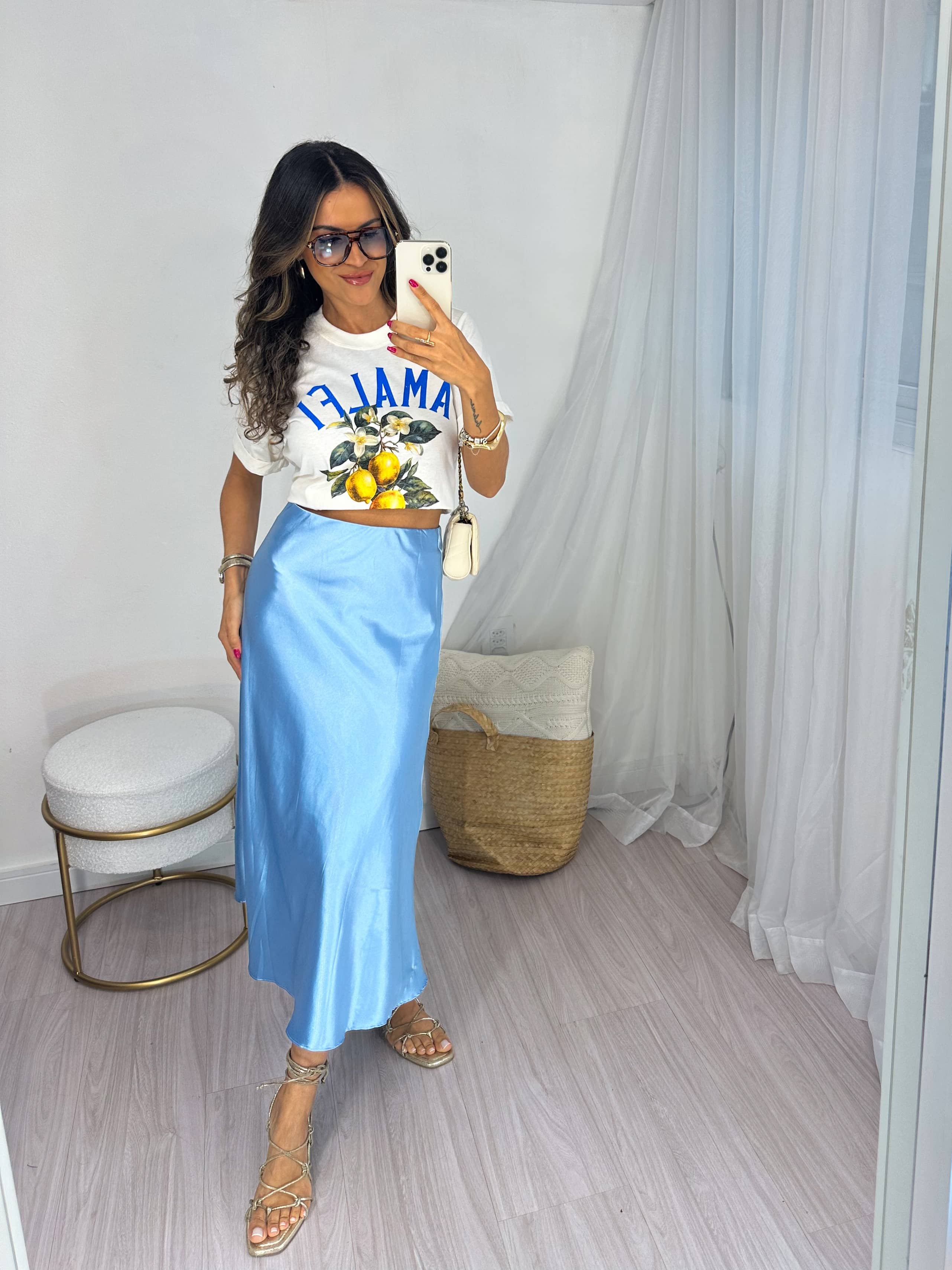 Saia Acetinada Azul Mavy