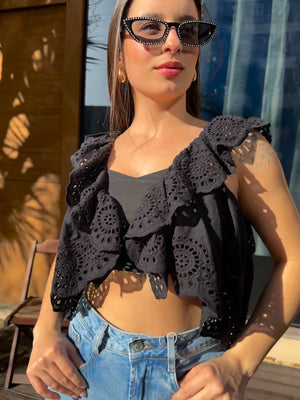 Cropped Broderi Mykonos Preto