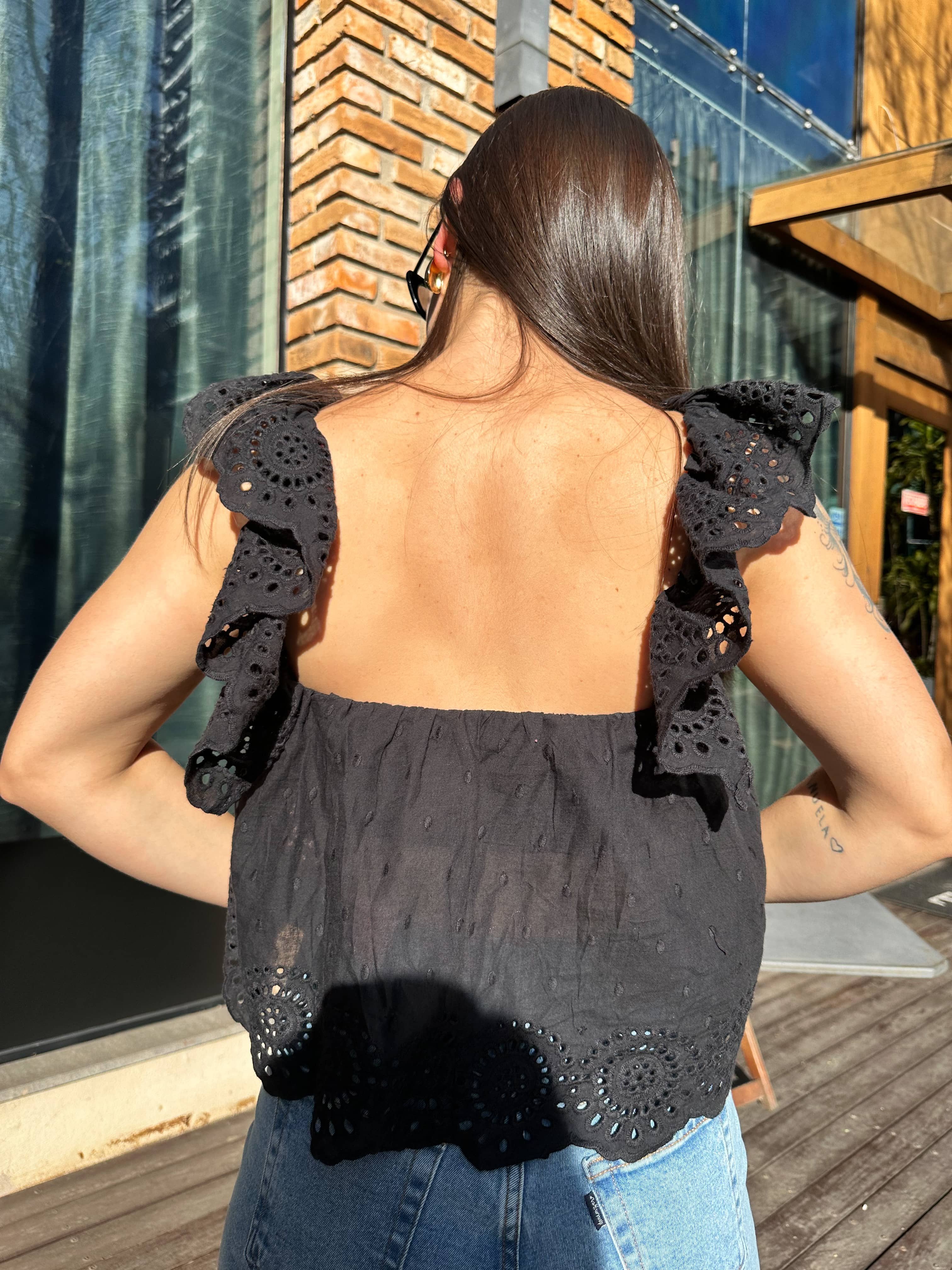 Cropped Broderi Mykonos Preto