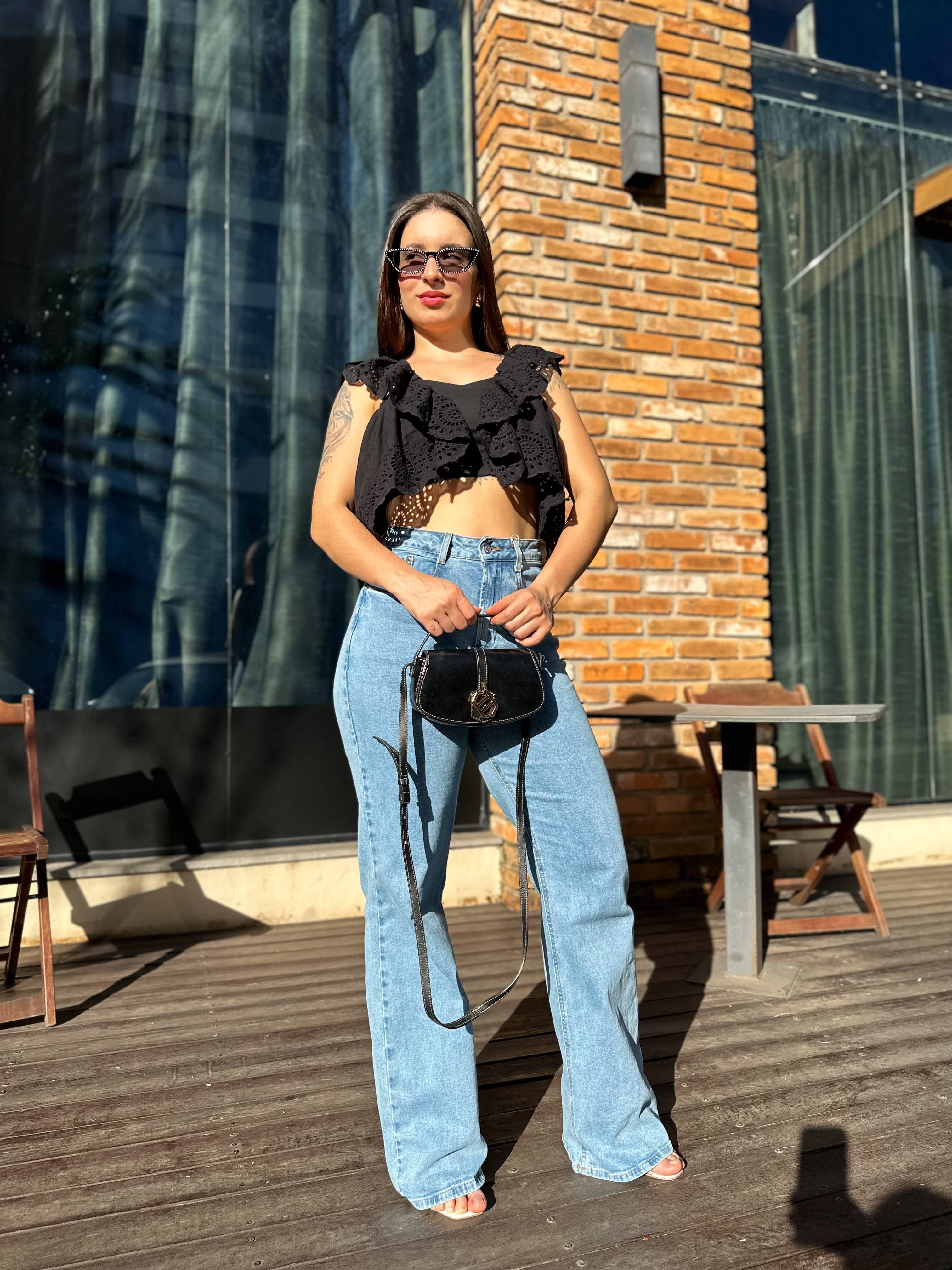 Cropped Broderi Mykonos Preto