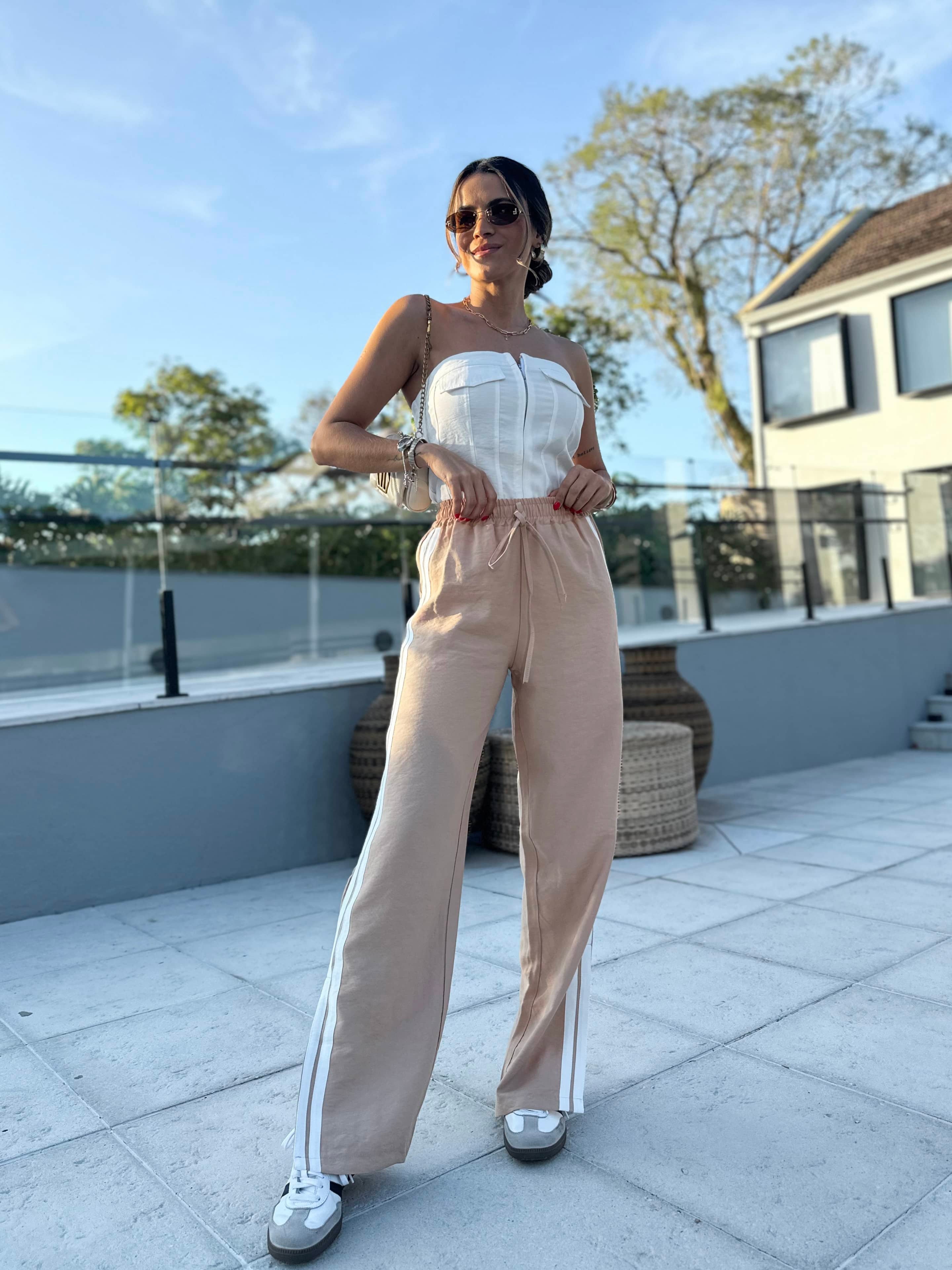 Calça Wide Leg Nude Olye