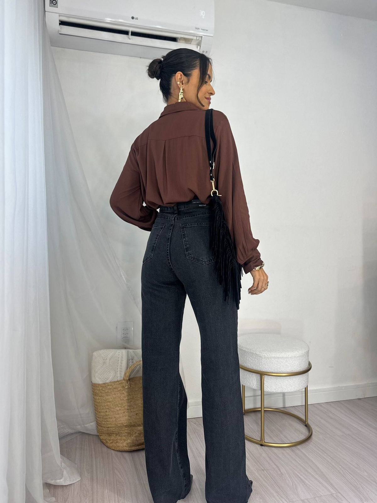 Calça Wide Leg Sofi Preta Estonada