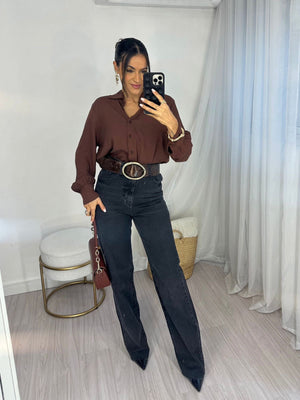 Calça Wide Leg Sofi Preta Estonada