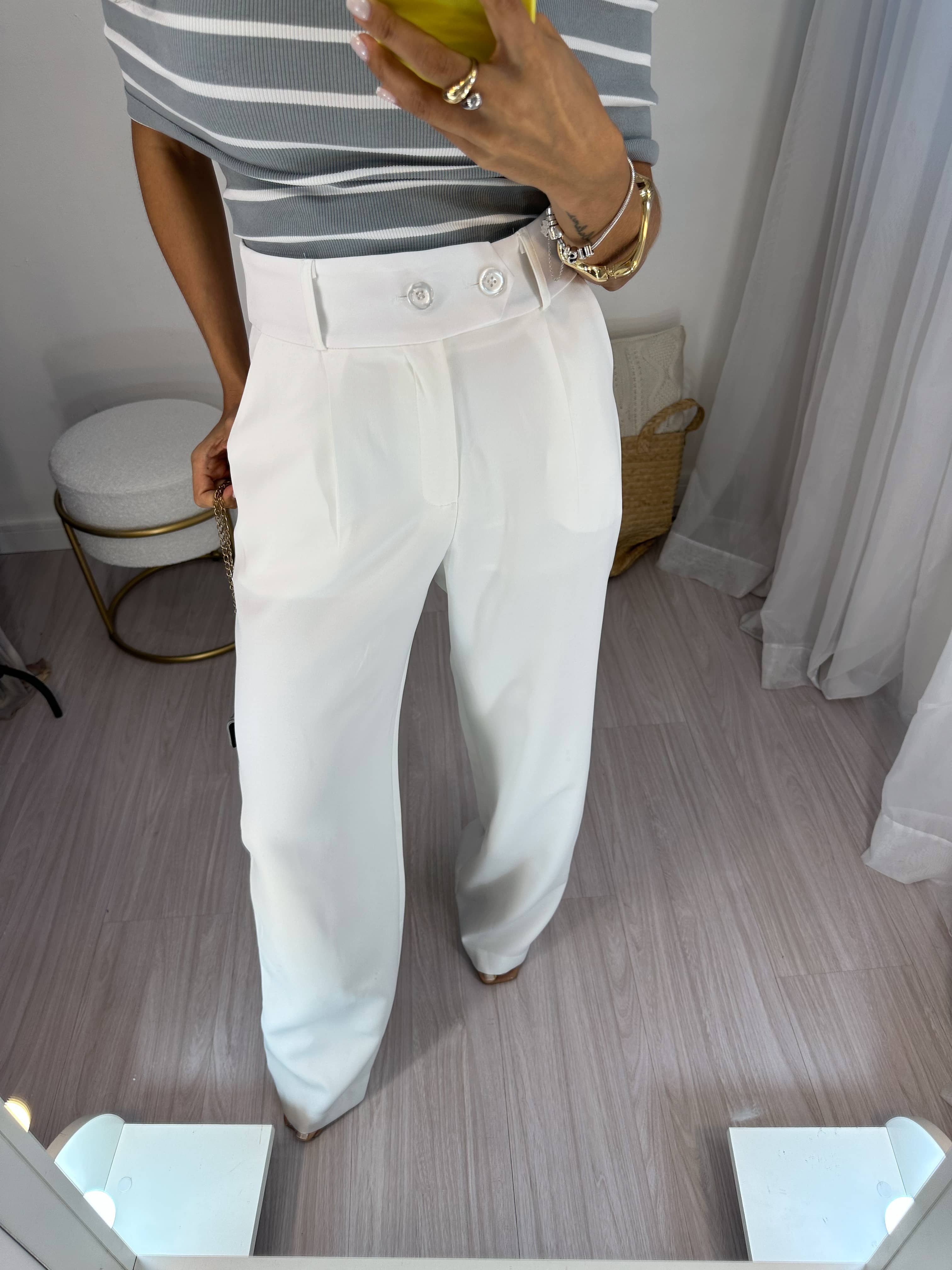 Calça Alfaiataria Wide Leg Off White Tuty