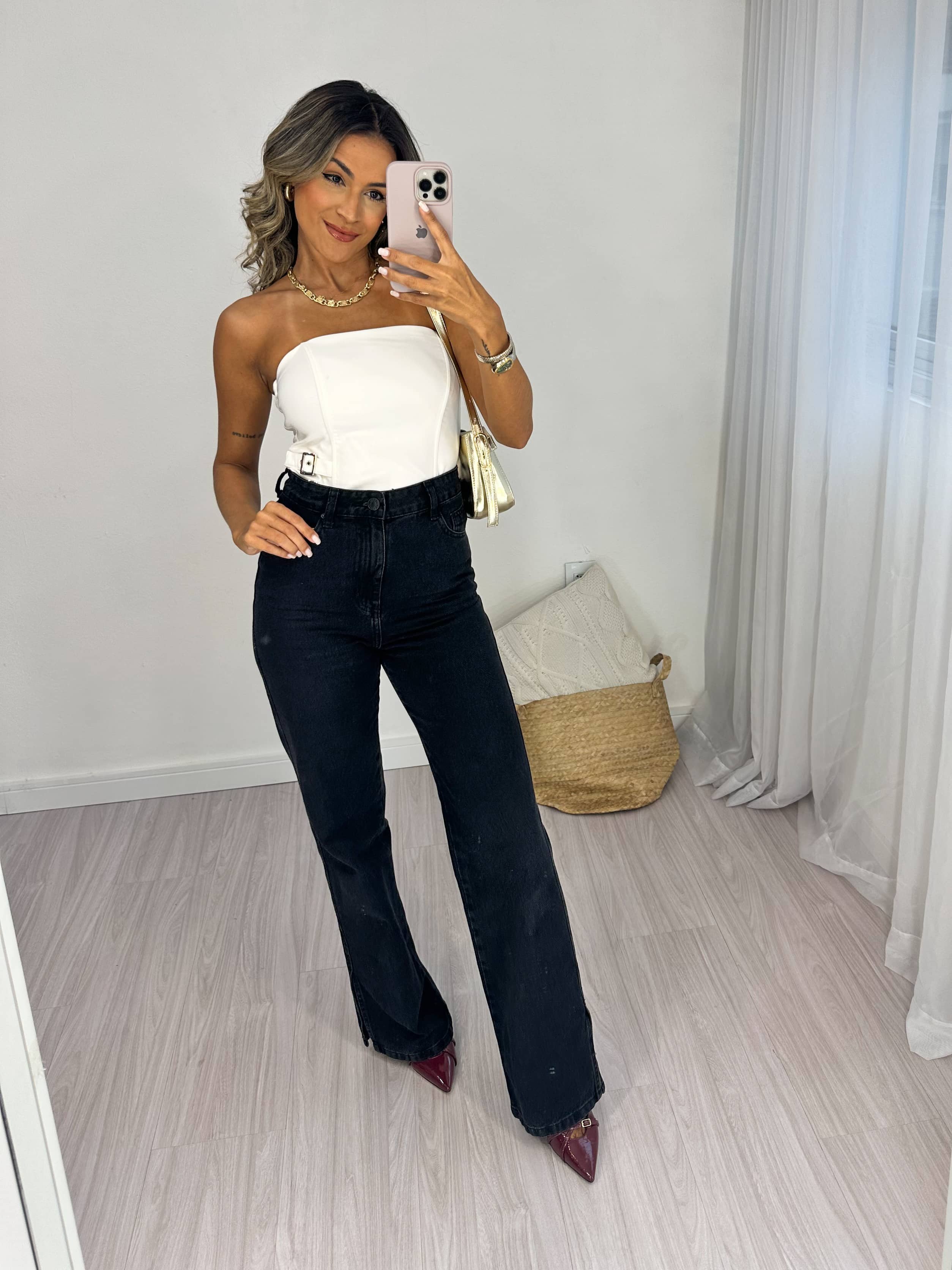 Calça Wide Leg Jeans Estonada Viky