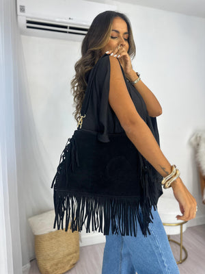 Bolsa Boho Franjas Preta Cloe